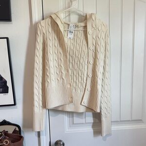 Brandy Melville Cream Cable Hooded Button Cardigan